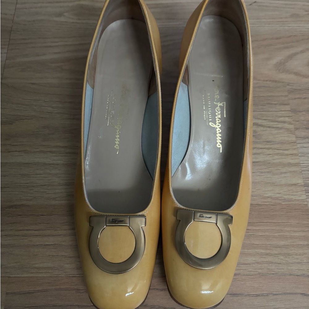 Salvatore Ferragamo Yellow Flats with Gold Buckle